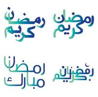 vecteur illustration de pente vert et bleu Ramadan kareem vœux avec arabe typographie.