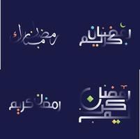 Créatif Ramadan kareem calligraphie pack dans blanc brillant effet avec multicolore des illustrations pour islamique célébrations vecteur