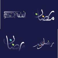 brillant blanc Ramadan kareem calligraphie pack avec accrocheur conception éléments dans plusieurs couleurs vecteur