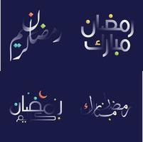 brillant blanc Ramadan kareem calligraphie pack avec coloré et espiègle conception éléments vecteur