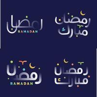 magnifique Ramadan kareem calligraphie dans brillant blanc avec vibrant couleurs et islamique ornements vecteur