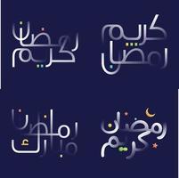 Ramadan kareem calligraphie dans brillant blanc avec coloré des illustrations de islamique les lampes et croissants vecteur