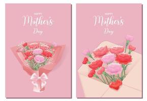 une ensemble de rose cartes avec œillet bouquets comme le principale thème vecteur