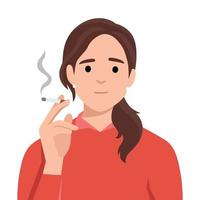 Jeune magnifique fille fumeur cigarette avec une peu sourire sur sa visage vecteur