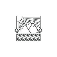 montagnes et plage logo ou icône avec lignes vecteur