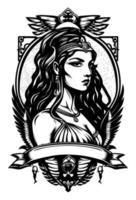 magnifique égyptien Cléopâtre symbole noir et blanc main tiré logo illustration vecteur