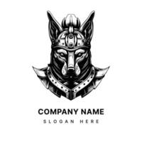 Japonais samouraï chien logo illustration noir et blanc vecteur