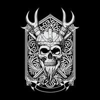 viking crâne tête logo main tiré illustration guerrier marque vecteur