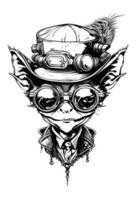 lutin portant verre et chapeau logo steampunk vecteur