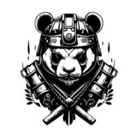 en colère Panda illustration logo noir et blanc main tiré illustration vecteur