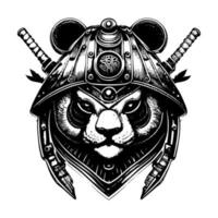 en colère samouraï Panda logo noir et blanc main tiré illustration vecteur