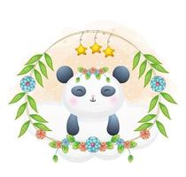 mignon petit panda avec illustration de dessin animé floral. animaux avec collection florale vecteur