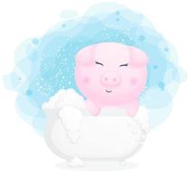 cochon mignon dans l'illustration de dessin animé de baignoire vecteur