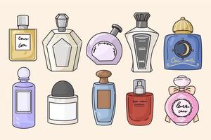 ensemble de divers parfum bouteilles de différent formes et tailles. collection de fragrance emballage. produits de beauté et beauté industrie concept. hygiène. eau de parfum. plat vecteur illustration.