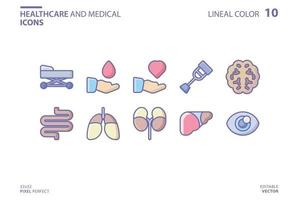 soins de santé et ligne médicale et jeu d'icônes de remplissage vecteur