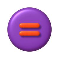 math 3d icône. Orange arithmétique équivaut à signe sur violet rond bouton. 3d réaliste conception élément. vecteur