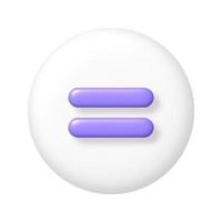 math 3d icône. violet arithmétique équivaut à signe sur blanc rond bouton. 3d réaliste conception élément. vecteur