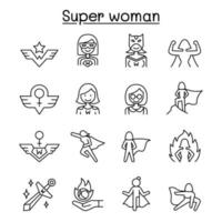 icône de super femme définie dans le style de ligne mince vecteur