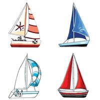 ensemble de brun, bleu, rouge et aqua Couleur yachts. vecteur eps illustration Marin vie.