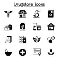 Pharmacie, icônes d'apothicaire définies vector illustration graphisme