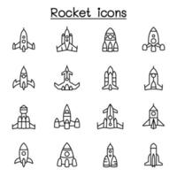 fusée, vaisseau spatial, icône de vaisseau spatial dans le style de ligne mince vecteur