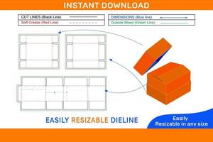 ondulé 3 couvercle la norme boîte, cadeau papier carton carton livraison boîte mourir Couper modèle boîte dieline et 3d boîte vecteur