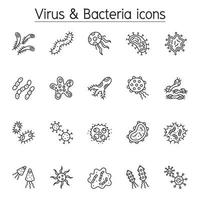 icône de virus et de bactéries dans un style de ligne mince vecteur