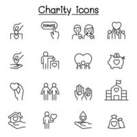 icônes de charité et de don dans un style de ligne mince vecteur