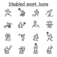 icônes de sport handicapés définies dans un style de ligne mince vecteur
