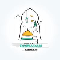 Ramadan kareem conception avec ligne art illustration vecteur