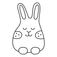 mignonne Pâques lapin avec fermé yeux. griffonnage noir et blanc vecteur illustration.