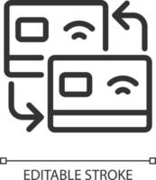 carte transfert pixel parfait linéaire icône. en espèces transaction. envoyer fonds de banque compte. recevoir argent. mince ligne illustration. contour symbole. vecteur contour dessin. modifiable accident vasculaire cérébral