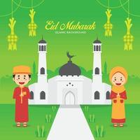 fond de voeux eid mubarak avec personnage vecteur