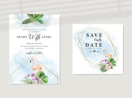 belle carte d'invitation de mariage tropical floral vecteur