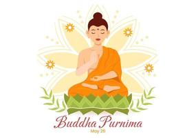 content Bouddha Purnima illustration avec vesak journée ou Indien Festival à spirituel dans plat dessin animé main tiré pour la toile bannière ou atterrissage page modèles vecteur