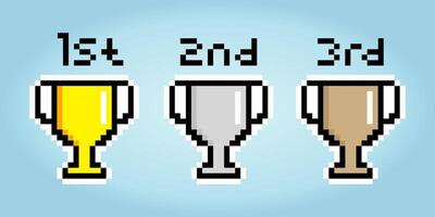 8 morceaux pixel trophée. tasse pixel dans vecteur illustration pour Jeu les atouts et traverser point motifs.