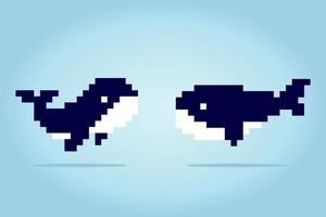 Pixel 8 bits de baleine. pixels d'animaux dans des illustrations vectorielles pour les actifs de jeu ou les motifs de point de croix vecteur