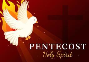 Pentecôte dimanche illustration avec flamme et saint esprit Colombe dans catholiques ou les chrétiens religieux culture vacances plat dessin animé main tiré modèles vecteur