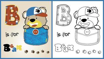 vecteur dessin animé de mignonne ours sur poche, coloration page ou livre