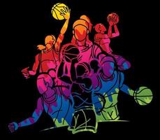 graffiti groupe de basketball équipe femelle joueurs vecteur