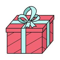 coffret cadeau avec noeud. illustration vectorielle de l'icône colorée d'un cadeau festif dans un colis. isolé sur blanc, boîte en papier d'emballage. vecteur