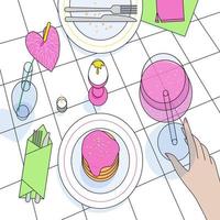 vecteur illustration avec petit déjeuner repas dans restaurant pour social médias et instagram poste, bannière modèle, Haut vue