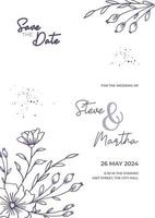 floral mariage invitation modèle avec biologique main tiré feuilles et fleurs décoration vecteur