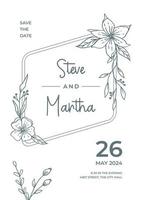 Facile floral mariage invitation modèle avec biologique main tiré feuilles et fleurs décoration vecteur