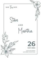 Facile floral mariage invitation modèle avec biologique main tiré feuilles et fleurs décoration vecteur