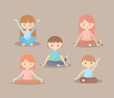 cinq yoga des gamins vecteur