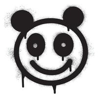 souriant visage émoticône Panda graffiti avec noir vaporisateur peindre. vecteur