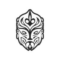 une noir et blanc vecteur illustration de une tatouage avec une polynésien masque.