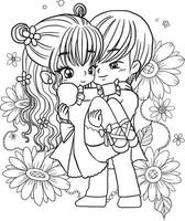 amoureux mariage dessin animé griffonnage kawaii anime coloration page mignonne illustration clipart personnage chibi manga bande dessinée dessin ligne art gratuit Télécharger png image vecteur