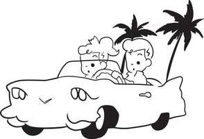 couple voiture balade Voyage dessin animé griffonnage kawaii anime coloration page mignonne illustration dessin agrafe art personnage chibi manga bande dessinée vecteur